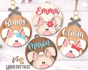 Easter Bunny Basket Tag SVG - Easter Basket Tag Svg - Easter Bunny Tag Svg - Laser Cut Files - Easter Basket Name Tag - Glowforge Cricut