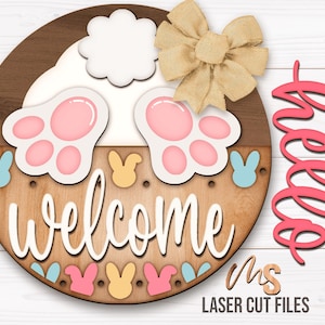 Easter Welcome Sign Svg - Easter Bunny Door Hanger Svg - Easter Bunny Svg - Laser Cut Files - Easter Door Sign Decor - Glowforge Cricut