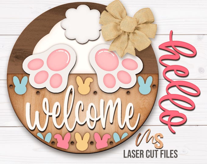 Happy Easter Door Hanger SVG - Laser Cut Files - Easter Bunny Svg ...