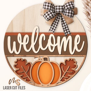 Fall Welcome Sign SVG - Fall Pumpkin Door Hanger Svg - Pumpkin Svg - Fall Leaves Svg - Laser Cut Files - Fall Door Sign - Glowforge Cricut