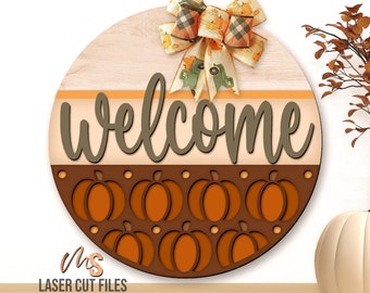 Herbst Kürbis Willkommensschild geschnitten Datei - Herbst Türschild - Herbst Türschild - Herbst Dekor - Glowforge Cricut