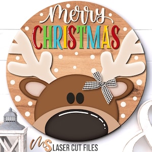 Reindeer Merry Christmas Sign SVG - Christmas Door Hanger Svg ...