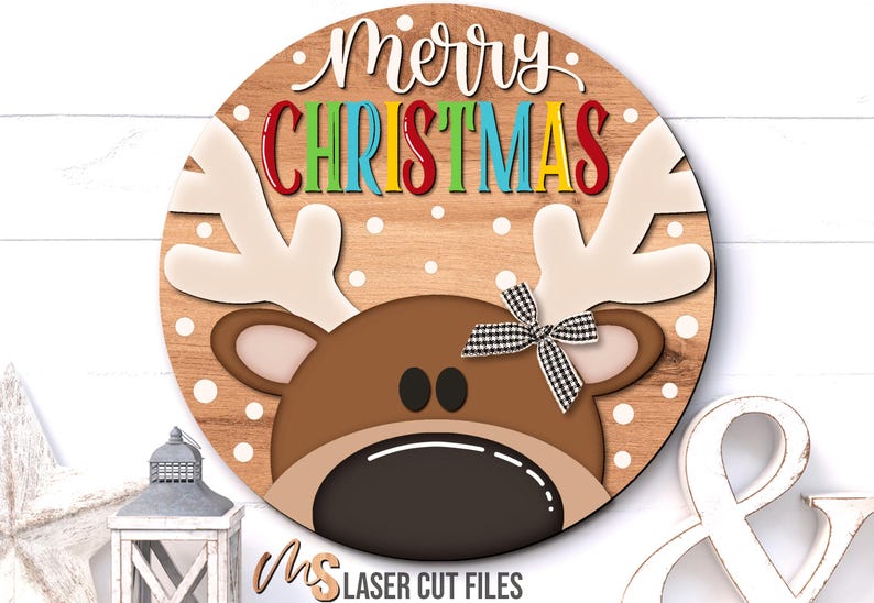 Reindeer Merry Christmas Sign SVG - Christmas Door Hanger Svg ...