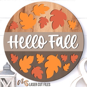 Hello Fall SVG - Fall Door Hanger Svg - Fall Leaves Svg - Fall Door Sign - Laser Cut Files - Fall Welcome Sign Svg - Fall Decor - Glowforge