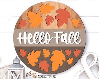 Hello Fall SVG - Fall Door Hanger Svg - Fall Leaves Svg - Fall Door Sign - Laser Cut Files - Fall Welcome Sign Svg - Fall Decor - Glowforge