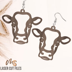 Cow Earrings SVG - Cow Head Svg - Laser Cut Files - Cow Svg - Earring Template - Country Earrings - Glowforge Files - Cricut Silhouette