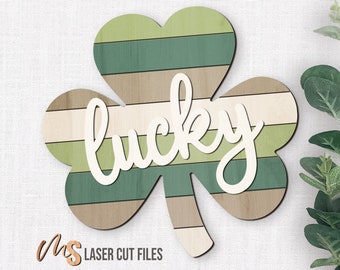 Lucky Shamrock SVG: St Patrick's Day Door Hanger Laser Cut Files Glowforge/Cricut