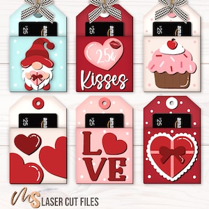 Porta biglietti regalo di San Valentino SVG - Porta soldi di San Valentino SVG - File tagliati al laser per etichette regalo di San Valentino SVG - Glowforge Cricut
