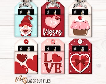 Valentine Gift Card Holder SVG - Valentines Day Money Holder Svg - Valentine Gift Tag Svg Laser Cut Files - Glowforge Cricut