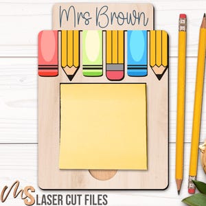 Teacher Sticky Notepad Holder Svg - Sticky Note Holder Svg - Laser Cut Files - Personalized Teacher Appreciation Gift - Glowforge Cricut