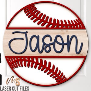Monogramma Baseball SVG - Appendino da porta Baseball SVG - Cartello con nome Baseball SVG - File tagliati al laser - Cartello da porta Baseball personalizzato - Glowforge Cricut