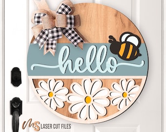 Daisy Flowers Door Hanger SVG: Floral Spring & Summer Welcome Sign Laser Cut Files Cricut