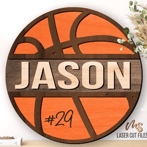 Monogram Basketball SVG - Basketball Sign - Laser Cut Files - Name Sign Svg - Basketball Door Hanger - Bedroom Decor - Glowforge Cricut