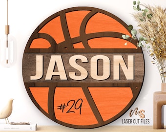 Monogram Basketball SVG - Basketball Sign - Laser Cut Files - Name Sign Svg - Basketball Door Hanger - Bedroom Decor - Glowforge Cricut