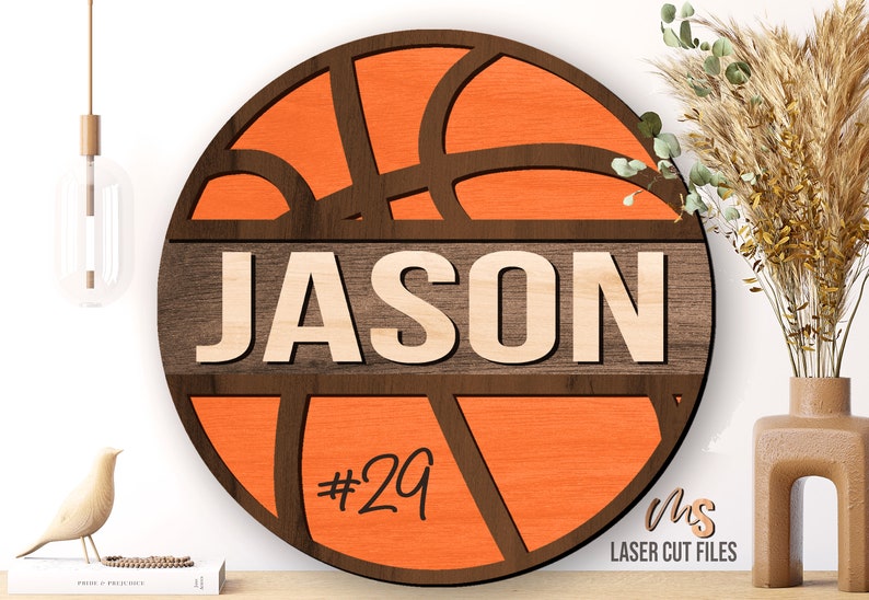 Monogram Basketball SVG - Basketball Sign - Laser Cut Files - Name Sign Svg - Basketball Door Hanger - Bedroom Decor - Glowforge Files - Basketball Svg - Basketball Name Sign - Monogram Svg - Sports Sign - Kids Bedroom Door Sign - Cricut