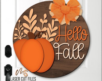 Zawieszka na drzwi z dynią SVG: Witaj, jesień, napis powitalny SVG, pliki wycinane laserowo Glowforge/Cricut