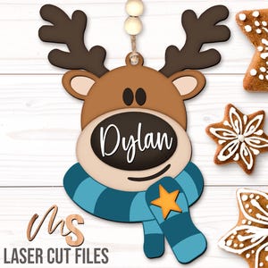 Reindeer Christmas Ornament SVG - Baby Boy Girl Custom Ornament Svg - Christmas Gift Tags Svg - Laser Cut Files - Rudolph Svg - Glowforge Files - Reindeer Svg - Christmas Name Tag Svg - Name Ornament - Gift Tags - Stocking Tags - Christmas Tags Svg