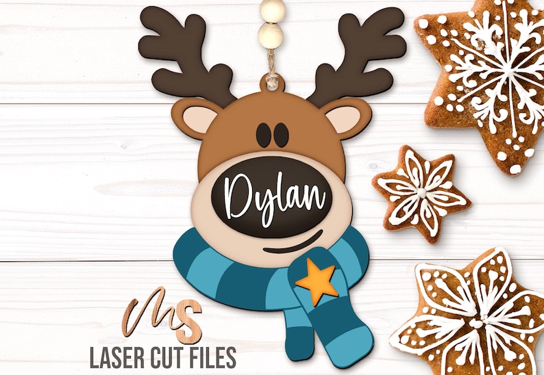 Reindeer Christmas Ornament SVG - Baby Boy Girl Custom Ornament Svg - Christmas Gift Tags Svg - Laser Cut Files - Rudolph Svg - Glowforge Files - Reindeer Svg - Christmas Name Tag Svg - Name Ornament - Gift Tags - Stocking Tags - Christmas Tags Svg
