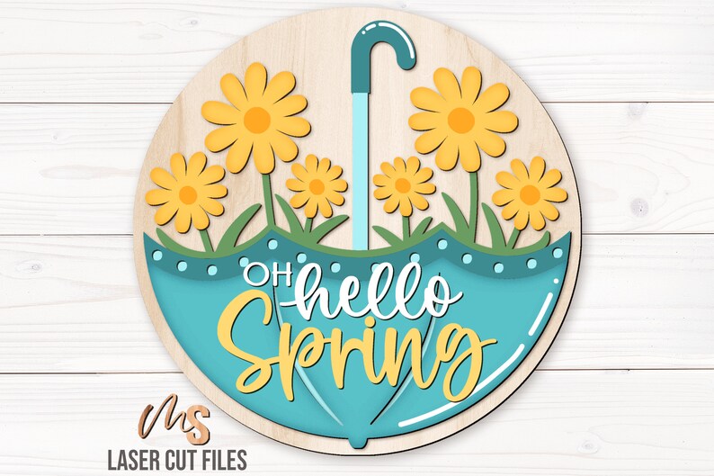 Daisy Hello Spring Door Hanger Svg - Floral Umbrella Welcome Sign Svg ...