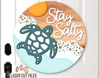 Beach Door Hanger SVG - Sea Turtle Svg - Beach Svg - Stay Salty Svg - Laser Cut Files - Beach Door Sign - Coastal Decor - Glowforge Cricut