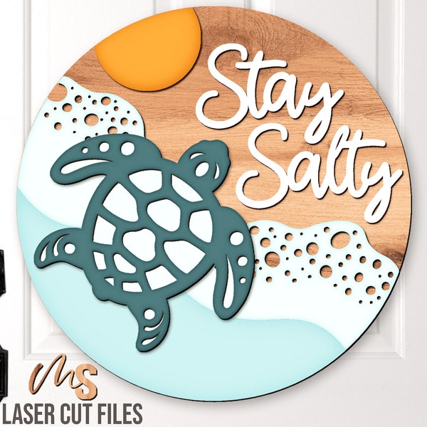 Beach Door Hanger SVG - Sea Turtle Svg - Beach Svg - Stay Salty Svg - Laser Cut Files - Beach Door Sign - Coastal Decor - Glowforge Cricut