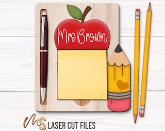 Teacher Sticky Note Holder Svg - Sticky Notepad Holder Svg - Laser Cut Files - Custom Teacher Appreciation Gift - Glowforge Cricut