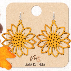 Boucle d'oreille tournesol SVG - boucles d'oreilles automne Svg - boucles d'oreilles été Svg - Svg tournesol - fichiers découpés au Laser - modèle de boucle d'oreille - Glowforge Cricut