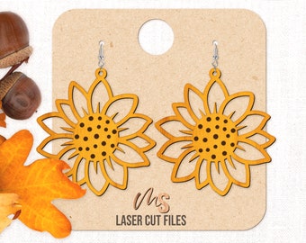 Sunflower Earrings SVG: Floral Dangle Earrings Laser Cut Files for Glowforge/Cricut