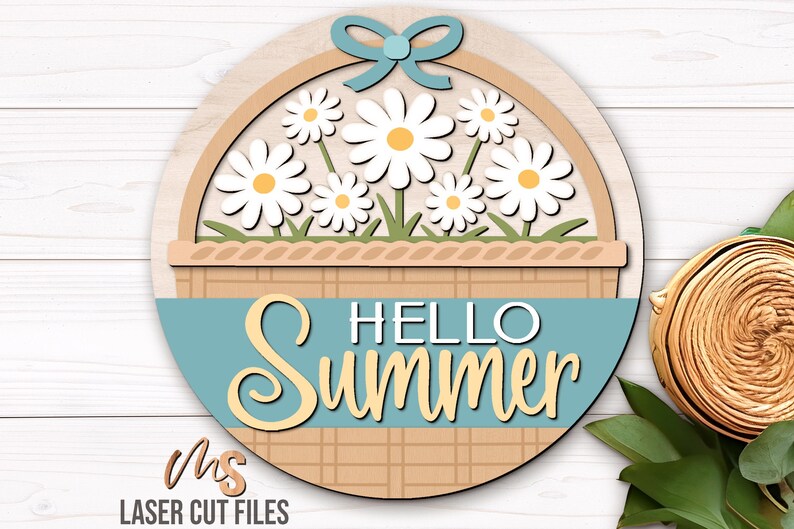 Daisy Hello Summer Door Hanger Svg - Summer Welcome Sign Svg - Daisy ...