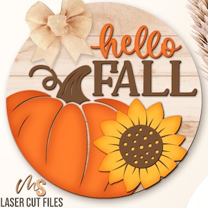 Hello Fall Sign Svg - Fall Door Hanger SVG - Pumpkin Svg - Sunflower Svg - Laser Cut Files - Fall Door Sign - Fall Decor - Glowforge Files - Hello Fall Svg - Fall Welcome Sign Svg - Fall Svg - Floral Pumpkin Svg - Thanksgiving Svg - Pumpkin Decor