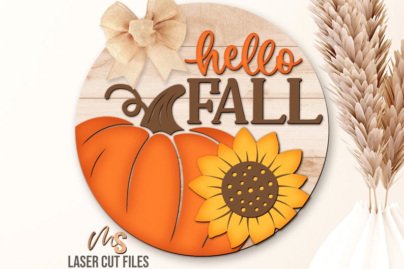 Hello Fall Sign Svg - Fall Door Hanger SVG - Pumpkin Svg - Sunflower Svg - Laser Cut Files - Fall Door Sign - Fall Decor - Glowforge Files - Hello Fall Svg - Fall Welcome Sign Svg - Fall Svg - Floral Pumpkin Svg - Thanksgiving Svg - Pumpkin Decor