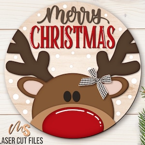 Reindeer Merry Christmas Sign SVG - Christmas Door Hanger Svg ...