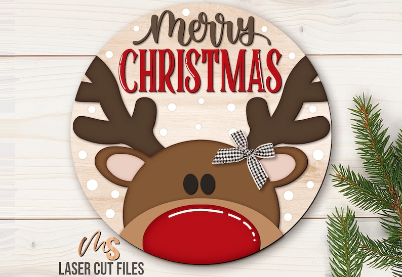 Reindeer Merry Christmas Sign SVG - Christmas Door Hanger Svg - Reindeer Svg - Laser Cut Files - Christmas Door Sign - Glowforge Files - Merry Christmas Svg - Reindeer Door Hanger - Reindeer Sign - Christmas Porch Sign - Christmas Decor - CNC Files
