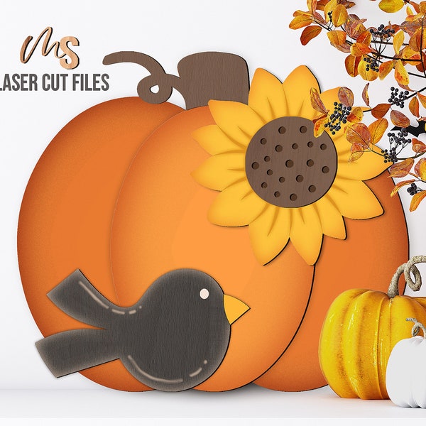 Fall Pumpkin Shelf Sitter SVG - Pumpkin Svg - Sunflower Svg - Fall Mantle Decor Svg - Fall Shelf Decor - Laser Cut Files - Glowforge Files