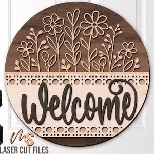 Floral Welcome Sign Svg - Wildflower Door Hanger Svg - Wildflowers Svg - Laser Cut Files - Floral Door Sign - Porch Sign - Glowforge Cricut