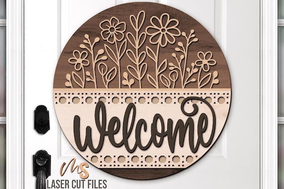 Floral Welcome Sign Svg - Wildflower Door Hanger Svg - Wildflowers Svg - Laser Cut Files - Floral Door Sign - Porch Sign - Glowforge Cricut