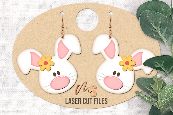 Easter Bunny Earring SVG - Floral Easter Earrings Svg - Easter Dangle Earrings - Laser Cut Files - Easter Bunny Svg - Glowforge Cricut