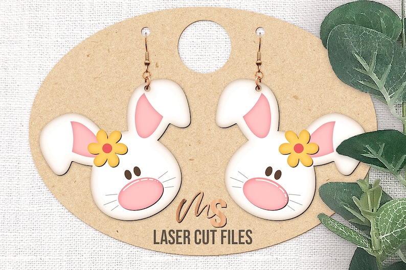 Easter Bunny Earring SVG - Floral Easter Earrings Svg - Easter Dangle Earrings - Laser Cut Files - Easter Bunny Svg - Glowforge Files - Easter Svg - Bunny Svg - Easter Earrings - Earring Laser Files - Glowforge Earring - Earrings Svg