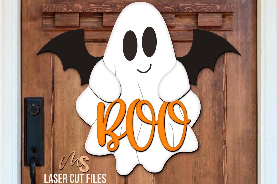 Bat Ghost Halloween Door Hanger SVG: Halloween Sign Svg Laser Cut Files ...