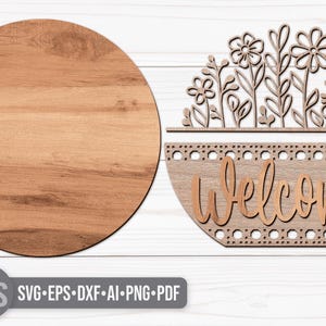 Floral Welcome Sign Svg - Wildflower Door Hanger Svg - Wildflowers Svg - Laser Cut Files - Floral Door Sign - Porch Sign - Porch Decor - Front Door Decor - Glowforge Files - Flowers Svg - Welcome Door Sign - Spring Door Hanger - Floral Door Hanger - Summer Door Hanger - Floral Sign Svg - Porch Sign - Spring Decor - Summer Decor - Round Wood Sign - Svg Files - Cricut - CNC Files