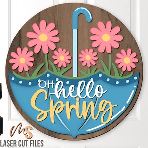 Daisy Hello Spring Door Hanger Svg - Floral Umbrella Welcome Sign Svg ...