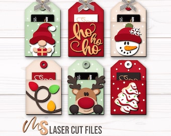 Christmas Gift Card Holder SVG Bundle: Money Holder Ornament Laser Cut Files Glowforge/Cricut