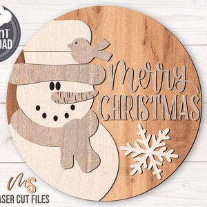 Snowman Merry Christmas Sign Svg - Christmas Door Hanger SVG - Snowman Svg - Christmas Door Sign Svg - Laser Cut Files - Glowforge - Christmas Welcome Sign - Christmas Decor - Snowman Decor - Front Door Decor - Christmas Porch Sign - Glowforge Files