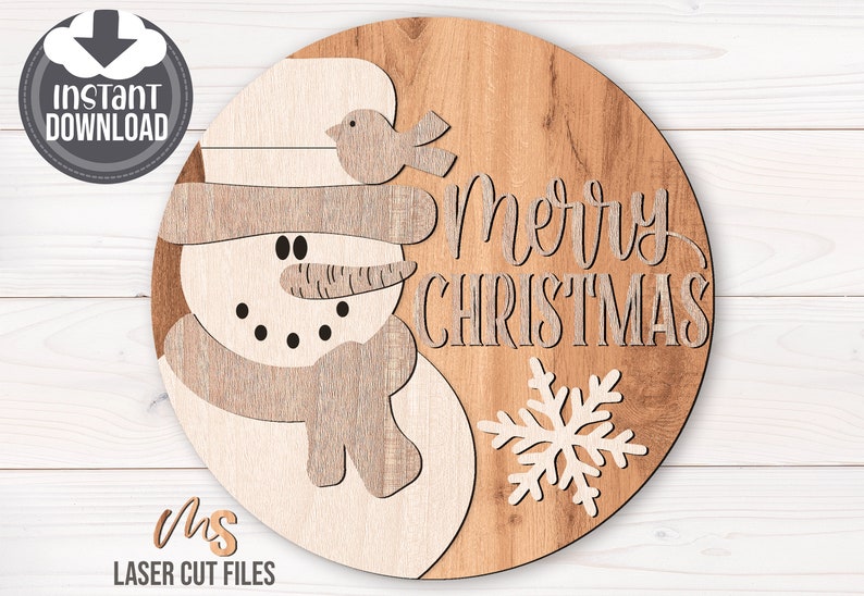 Snowman Merry Christmas Sign Svg - Christmas Door Hanger SVG - Snowman Svg - Christmas Door Sign Svg - Laser Cut Files - Glowforge - Christmas Welcome Sign - Christmas Decor - Snowman Decor - Front Door Decor - Christmas Porch Sign - Glowforge Files