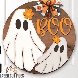 Cute Halloween Ghost Door Hanger Svg - Floral Cute Ghost Svg - Boo Svg - Laser Cut Files - Boho Halloween Sign Svg - Glowforge Files - Halloween Welcome Sign Svg - Halloween Door Hanger - Halloween Porch Sign - Halloween Decor - Front Door Decor