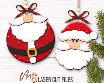 Santa Claus Ornament SVG Bundle: Christmas Ornament Laser Cut Files for Glowforge/Cricut