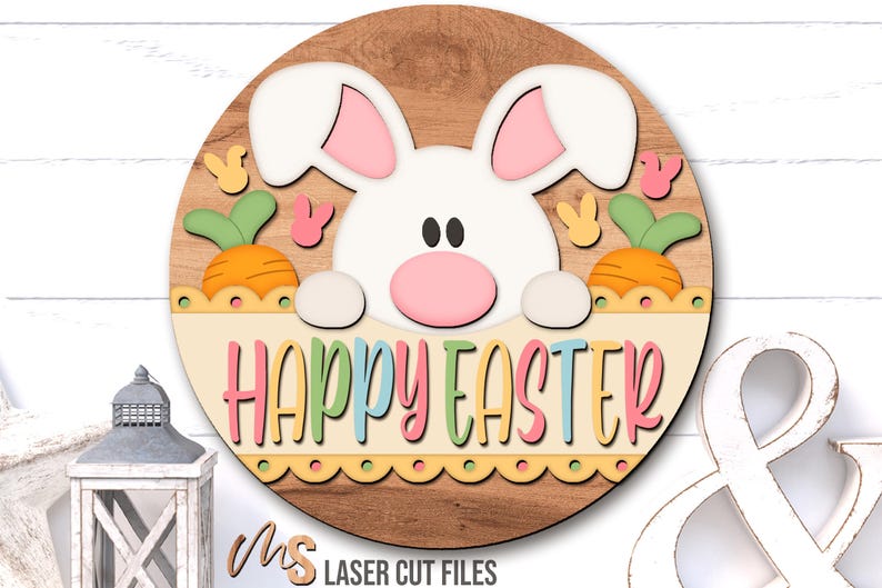 Easter Bunny Door Hanger SVG: Happy Easter Sign Laser Cut Files ...