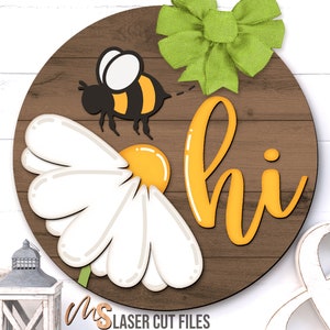 Daisy Bee Summer Door Hanger Svg - Summer Welcome Sign Svg - Daisy Svg - Bee Svg - Laser Cut Files - Summer Door Sign - Glowforge Cricut