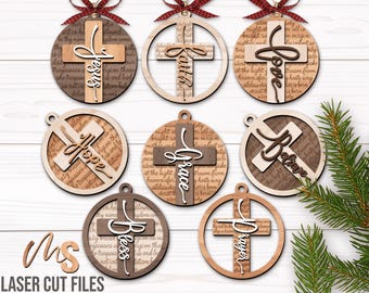 Religious Cross Ornament SVG Bundle: Christmas Ornament Laser Cut Files Glowforge/Cricut