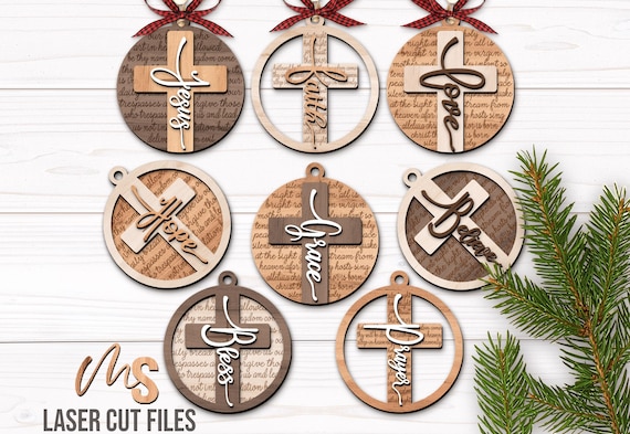 Religious Cross Ornament SVG Bundle: Christmas Ornament Laser Cut Files Glowforge/Cricut